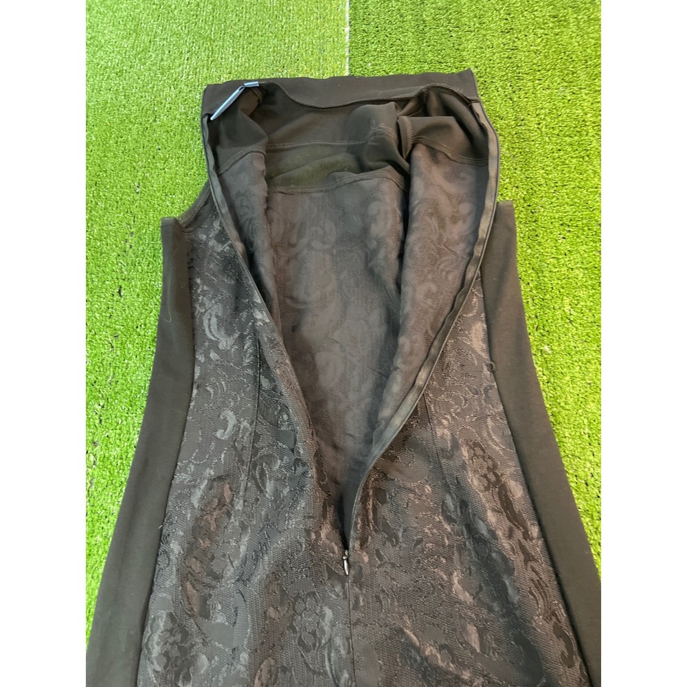 Vera Wang Black Mock Neck Sleeveless Brocade Dress Midi Length‎ Size Small - Picture 6 of 8
